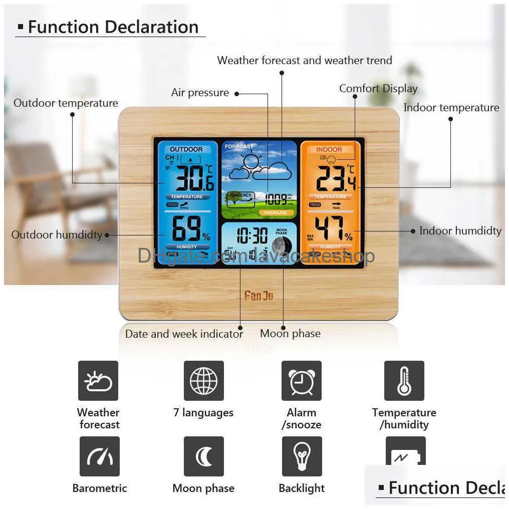digital weather station clock indoor outdoor weather forecast barometer thermometer hygrometer with wireless outdoor sensor 210719
