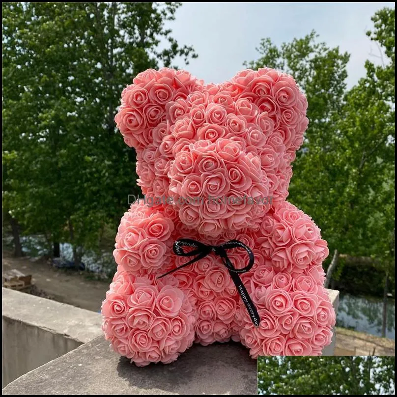 40cm pe plastic artificial flowers rose bear foam rose flower teddy bear valentines day gift birthday party decoration with retail box