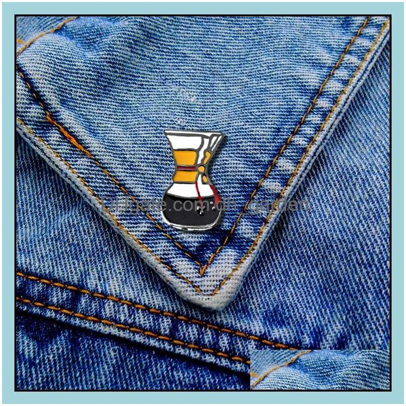 customized coffee pot hard enamel brooches cartoon cute fashion creative  shirt badge for women men jewelry metal polo collar enamel pin 6029