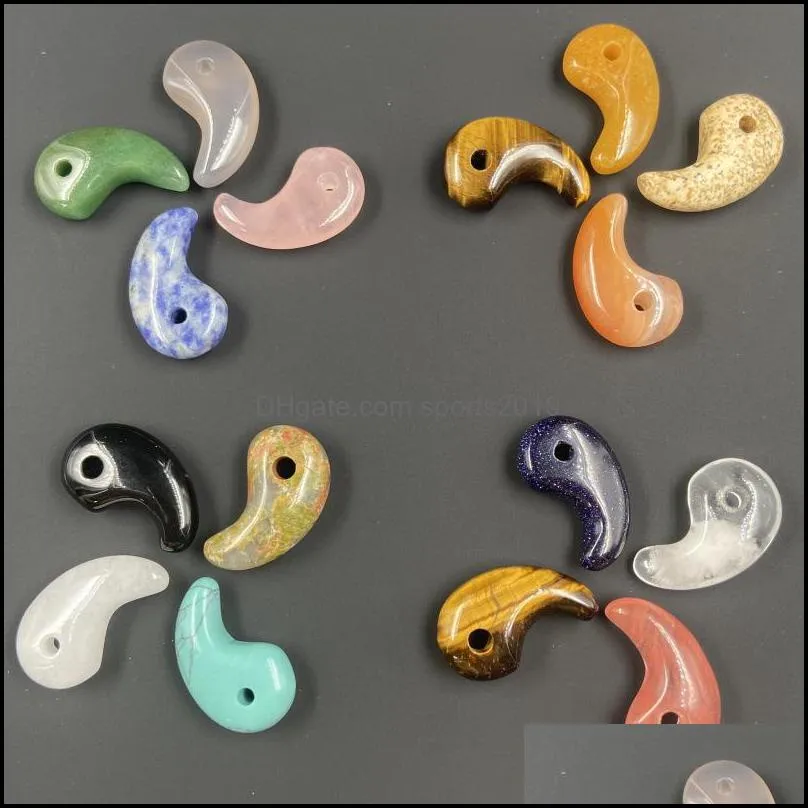 eight diagram comma shape natural stone charms agate crystal turquoises jades opal stones pendant 30x18mm sports2010