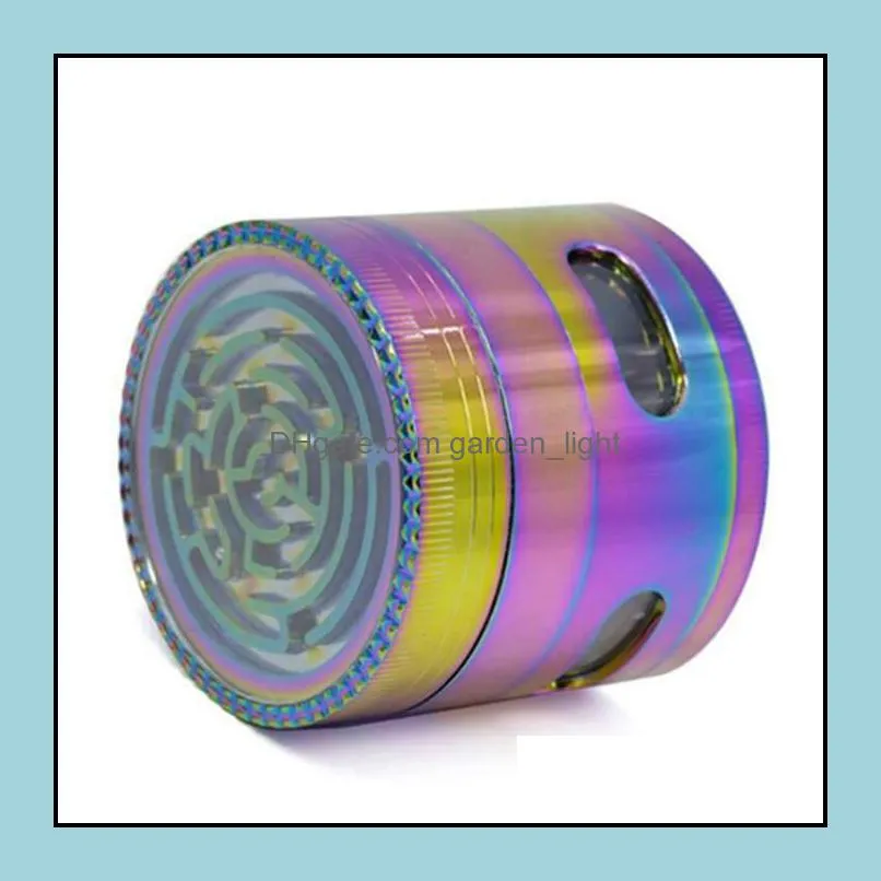 labyrinth herb grinder size 63mm 4 piece iceblue smoking accessories rainbow color zinc alloy grinders colorful maze smoke tools