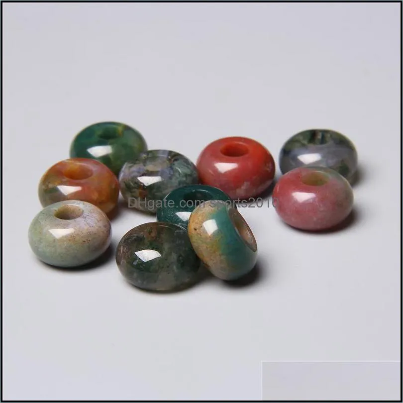 8x14mm 5mm big hole charms natural round jade stone crystal spacer beads charm pendant for jewelry making accessories sports2010