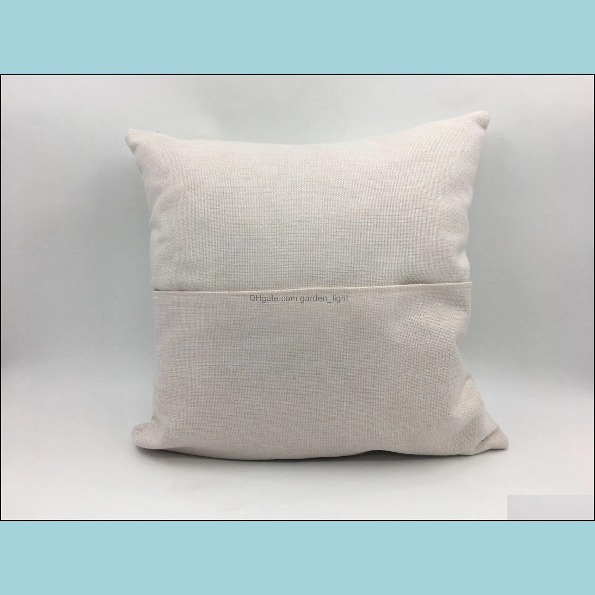 blank sublimation pocket pillow cover linen polyester beige square pillowcase sofa throw envelope cushion cover 40x40cm custom