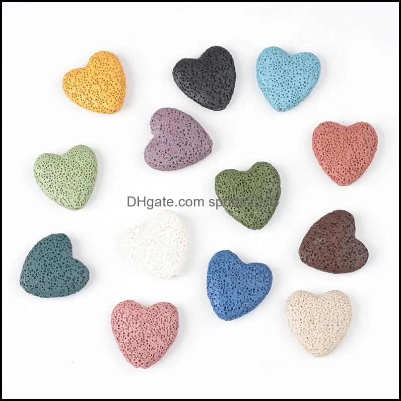 loose 20mm colorful heart lava stone bead diy essential oil diffuser necklace earrings jewelry making sports2010