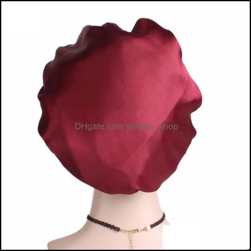 women wide band satin beanie bonnet night sleeping caps hat lady soft solid color hair care headwrap