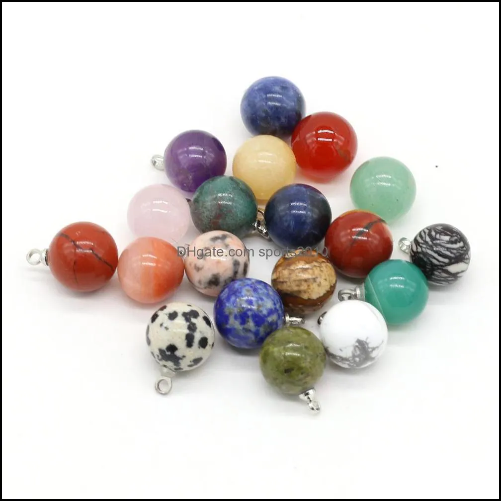 10mm natural semiprecious stone ball charms rose quartz healing reiki crystal pendant diy necklace earrings women fashion jewelry sports2010