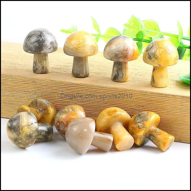 20mm yellow aventurine mini mushroom plant statue natural stone carving home decoration crystal polishing gem sports2010