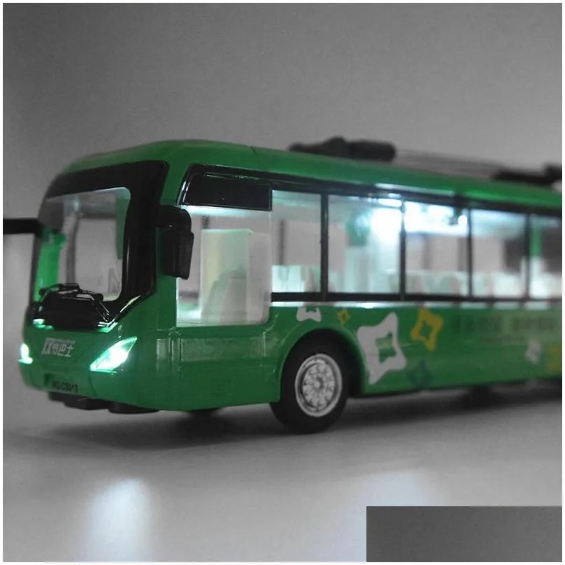 diecast alloy double carriages trolley bus boy model car toy lights sound pullback 148 scale ornament christmas kid birthday gift collecting 