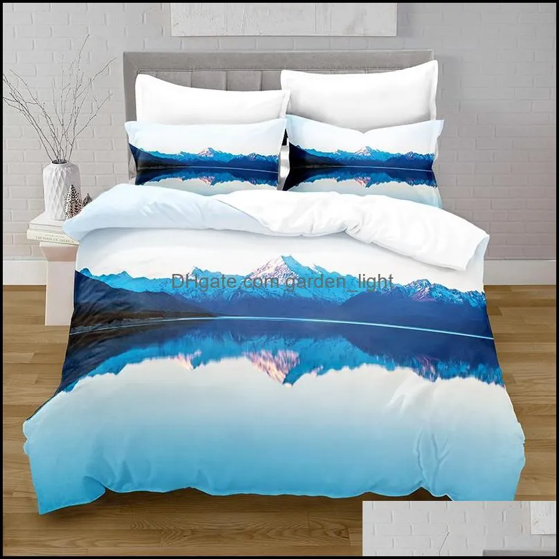 bedding sets 100 polyester lake scenery duvet cover digital printing set with pillowcase queen bed