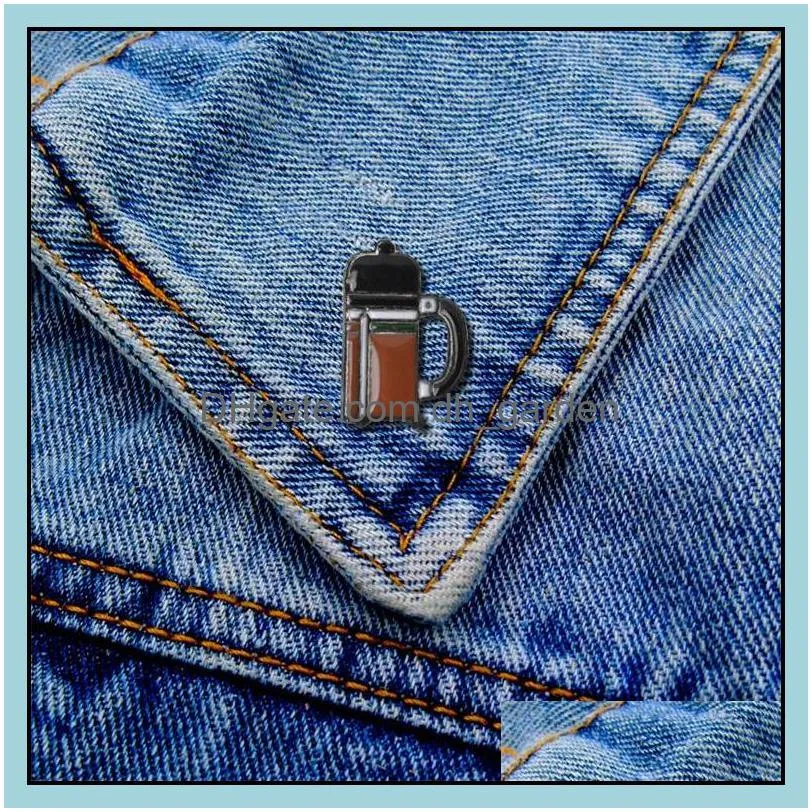 customized coffee pot hard enamel brooches cartoon cute fashion creative  shirt badge for women men jewelry metal polo collar enamel pin 6029