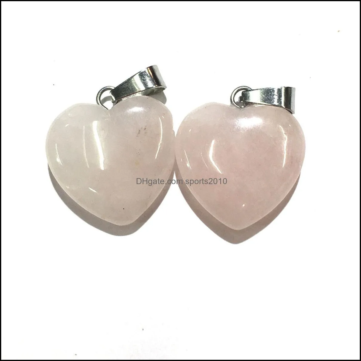 natural stone charms love heart shape pendant rose quartz healing reiki crystal finding for diy necklaces women fashion jewelry sports2010