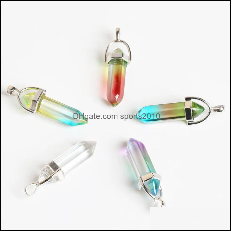 colorful glass charms hexagon pendants for jewelry making diy necklace earring gifts sports2010