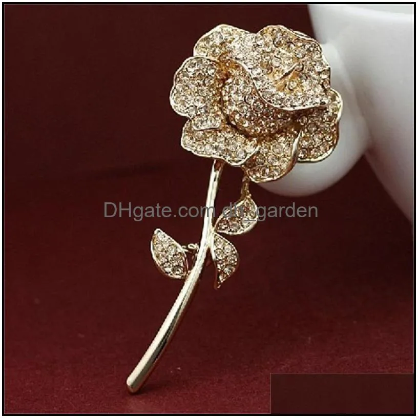 elegant clear rhinestone crystal rose flower shiny crystal rhinestones brooch pin corsage 610 z2