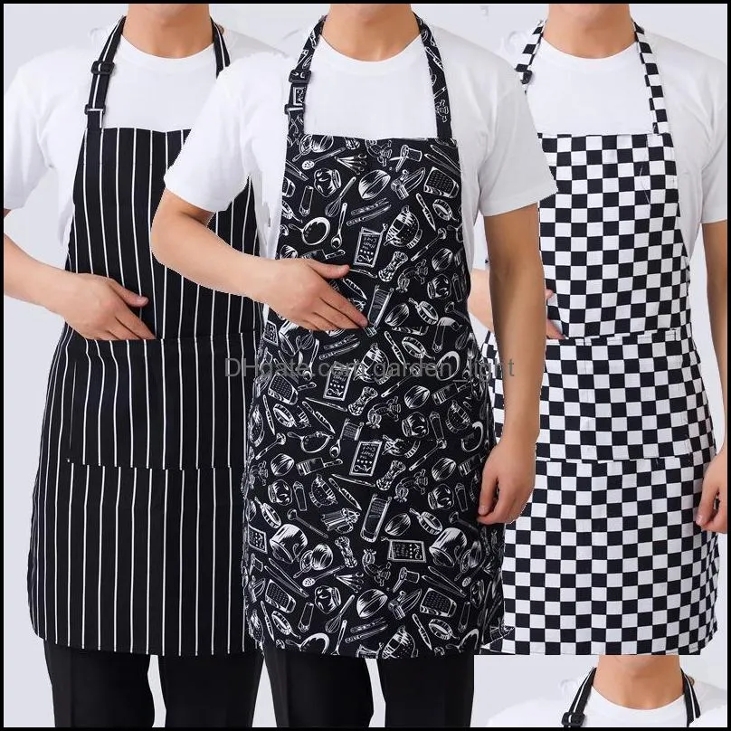checkered stripe hanging neck apron kitchen cook works clothes pocket aprons waterproof clean women men pinafore restaurant 4jx n2