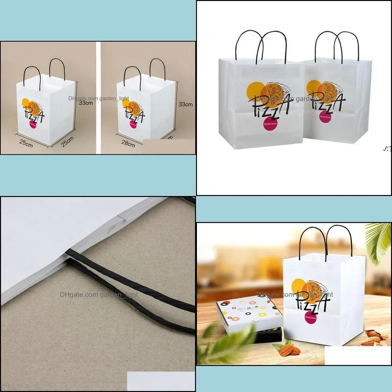 disposable paper pizza box packaging bag restaurant wedding party food snack takeout bag handle pouch paf11970