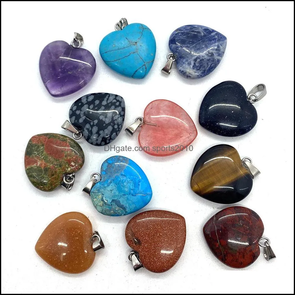 20mm natural crystal picture agate stone love heart charms rose quartz pendants trendy for jewelry making sports2010