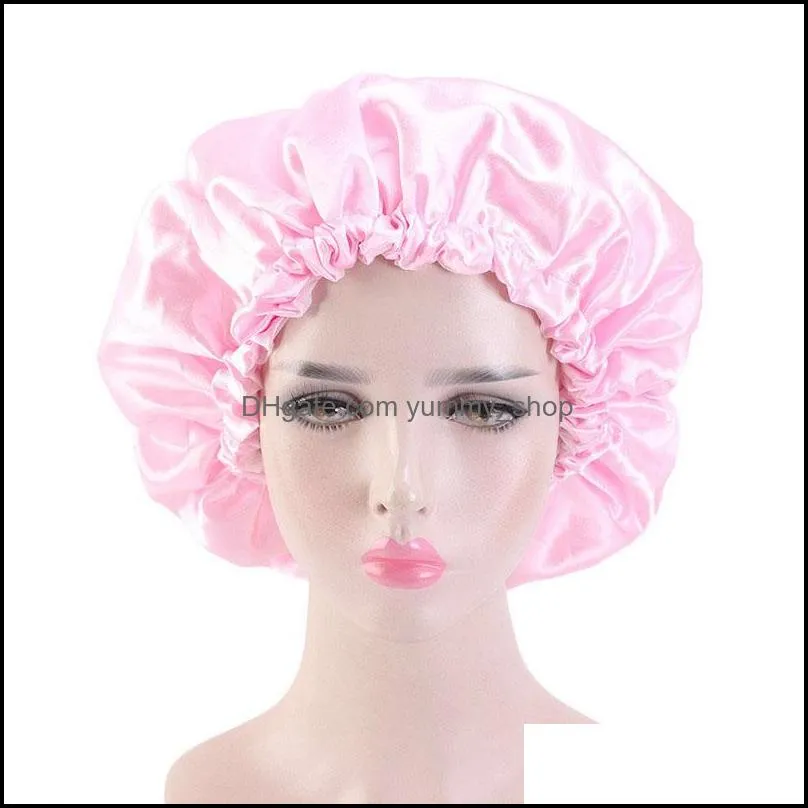 solid color adjustable women girl bonnet sleep caps satin turban bath waterproof night hat hair care fashion accessories