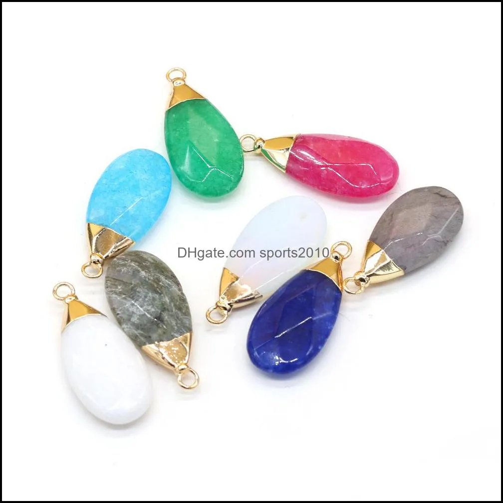 delicate faceted water drop stone chakra charms teardrop shape pendant rose quartz healing reiki crystal finding diy necklaces women sports2010