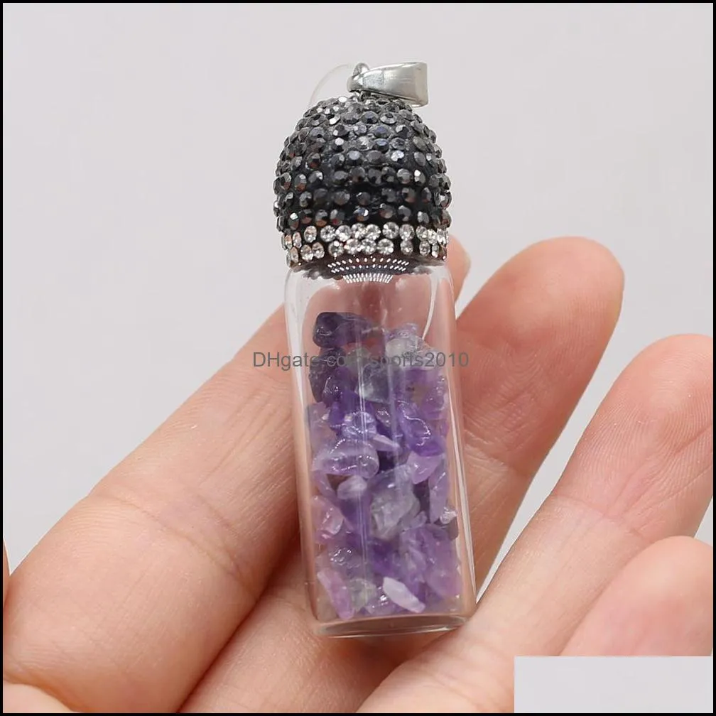 bottle reiki healing gravel green aventurine natural stone charms rose quartz crystal pendant diy necklace women fashion jewelry finding sports2010