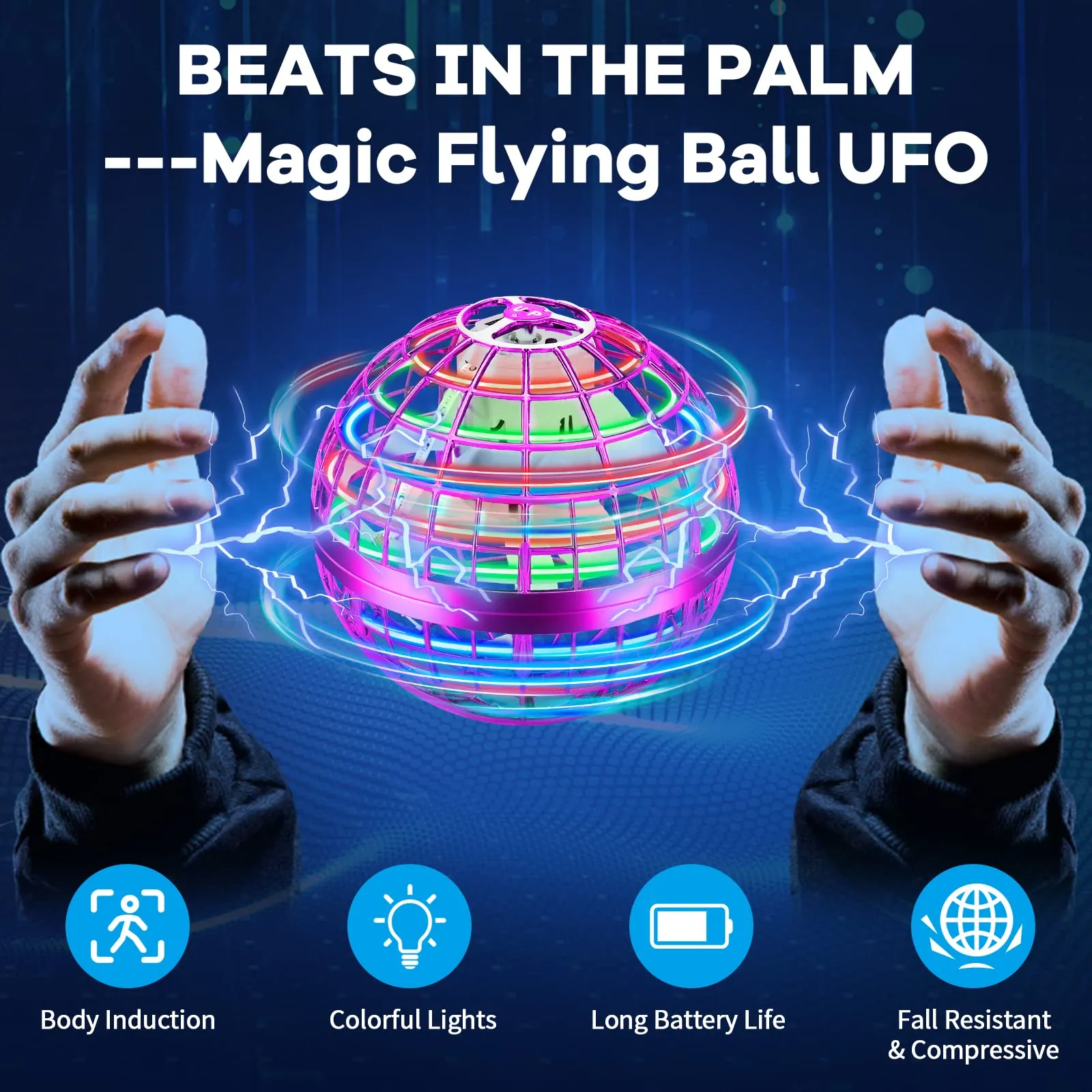 flying orb ball toys manually controllable magic flying ball indoor outdoor toy 360ﾰ rotation boomerang hover ball mini drone with led lights birthday for boys girls kids adultspurple