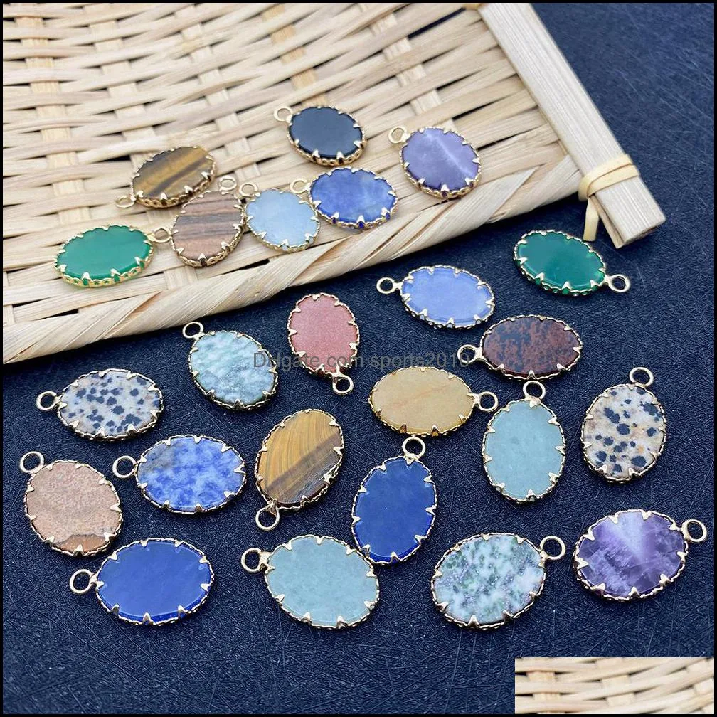 13x23mm oval plating edge claw natural crystal stone charms green blue quartz pendants trendy for jewelry making sports2010