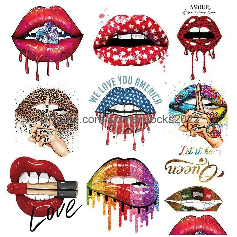 sewing notions iron ones for clothing design leopard lips heat press decals washable diy thermal transfer stickers for tshirt jacket hoodie