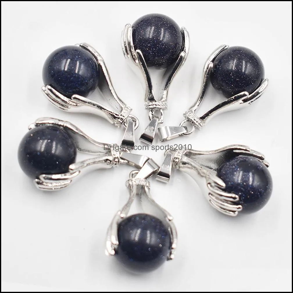 natural quartz crystal charms pendant hand hold round ball bead necklaces pendants yoga reiki chakra healing women men jewelry sports2010