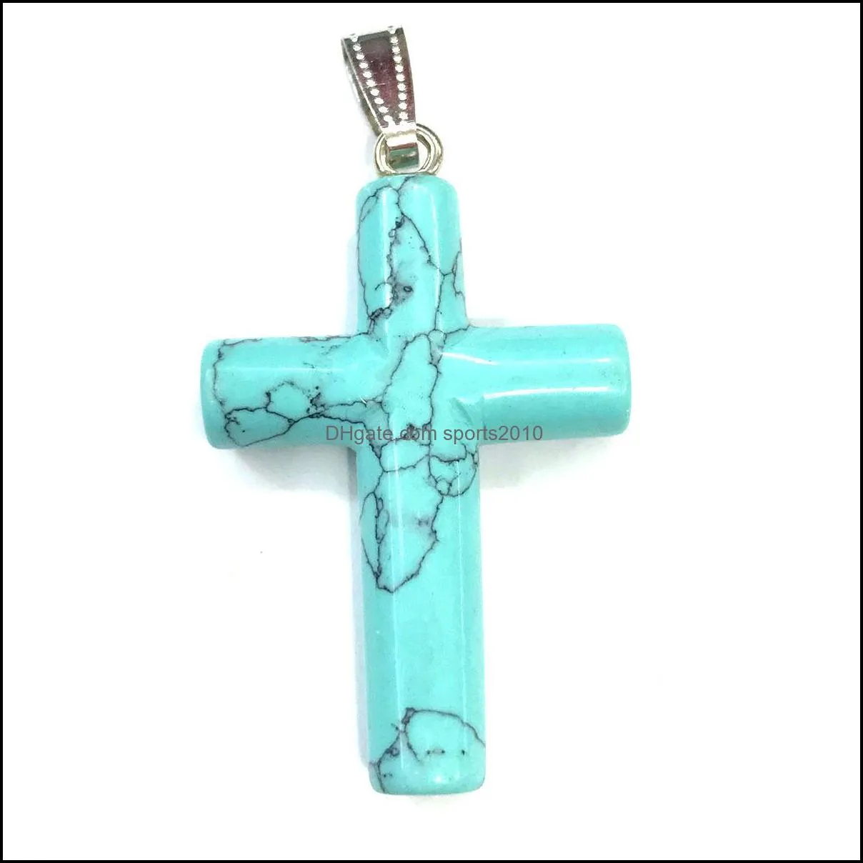 cross shape natural stone charms healing crystal turquoises rose quartz opal stones pendant 28x44mm sports2010