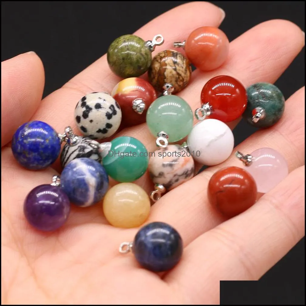 10mm natural semiprecious stone ball charms rose quartz healing reiki crystal pendant diy necklace earrings women fashion jewelry sports2010