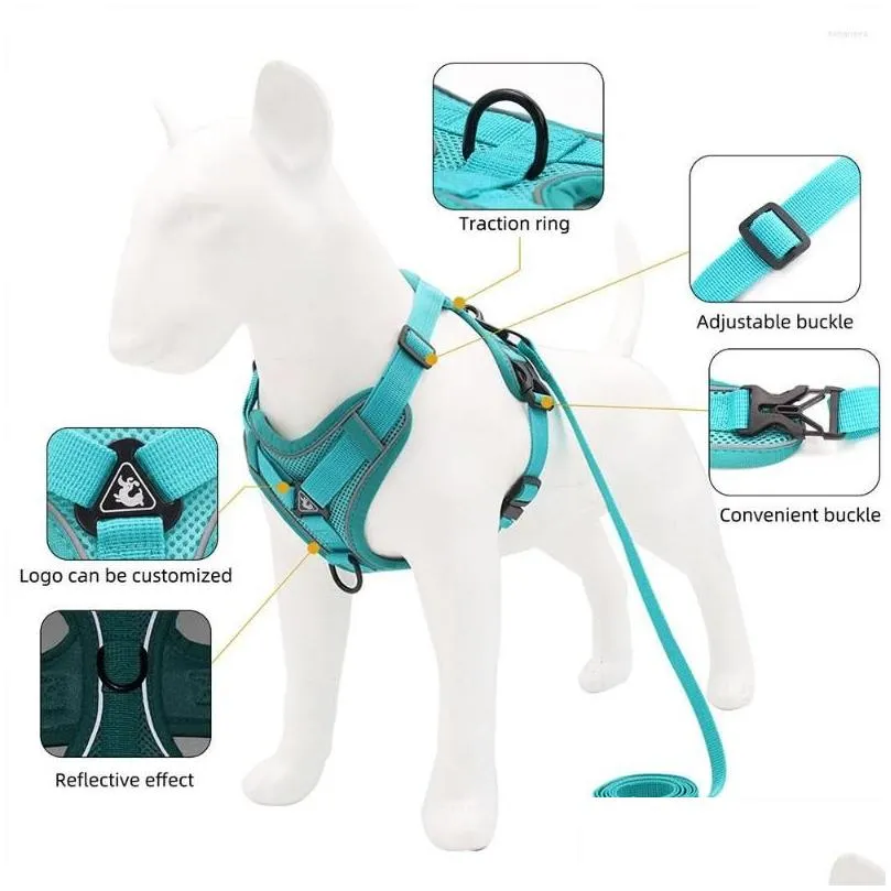 dog collars harness with 1.5m traction leash set no pull vest strap adjustable reflective breathable for dogs puppy and cats
