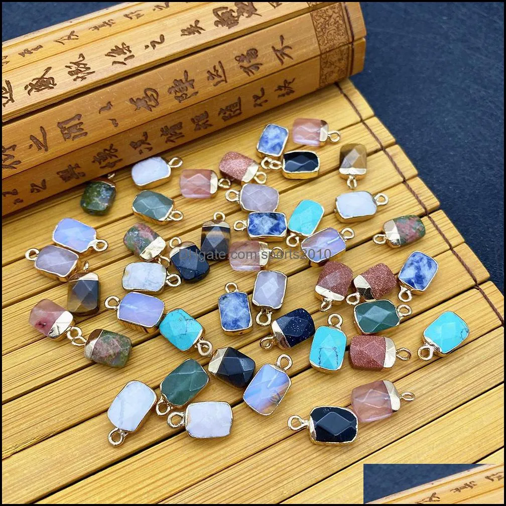 8x15mm gold edge natural crystal rectangle stone charms rose quartz pendants trendy for jewelry making sports2010