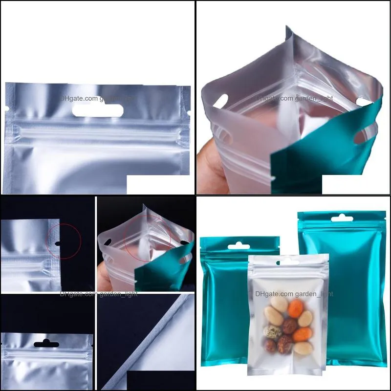 storage bags 100pcs blue aluminum foil clear bag tear notch hang hole waterproof biscuits candy reusable packaging pouches