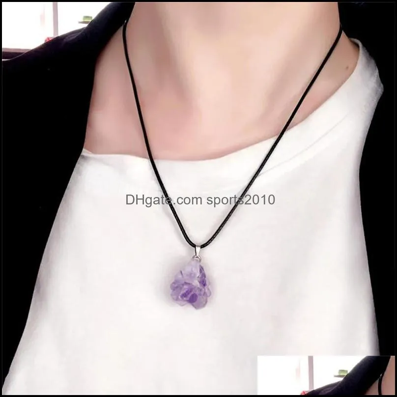 trendy natural amethysts energy healing stone pendant necklace rope necklace women jewelry factory sports2010