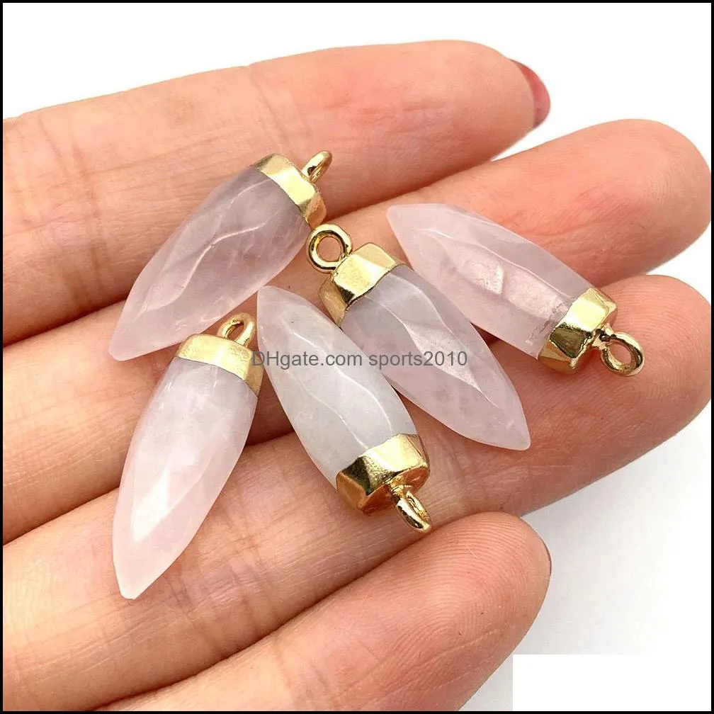 8x25mm natural crystal stone charms cone green rose quartz pendants gold edge trendy for necklace earrings jewelry makingsports2010