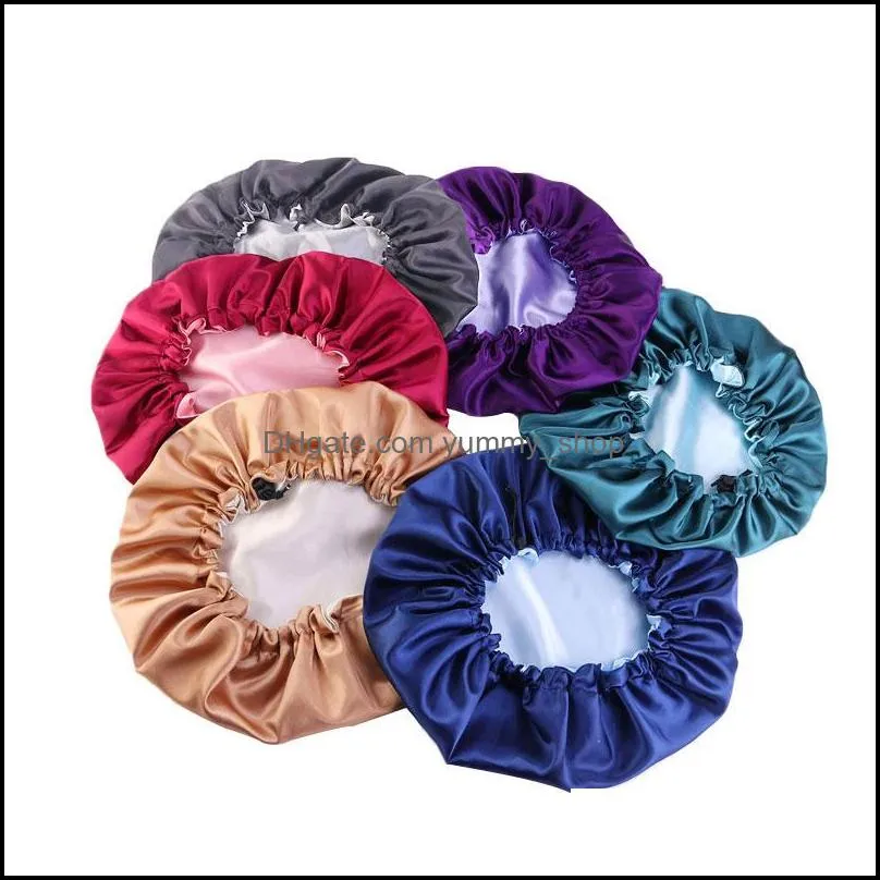 double layer satin solid color night hat women beanie sleeping caps bonnet hair care fashion accessories headwear