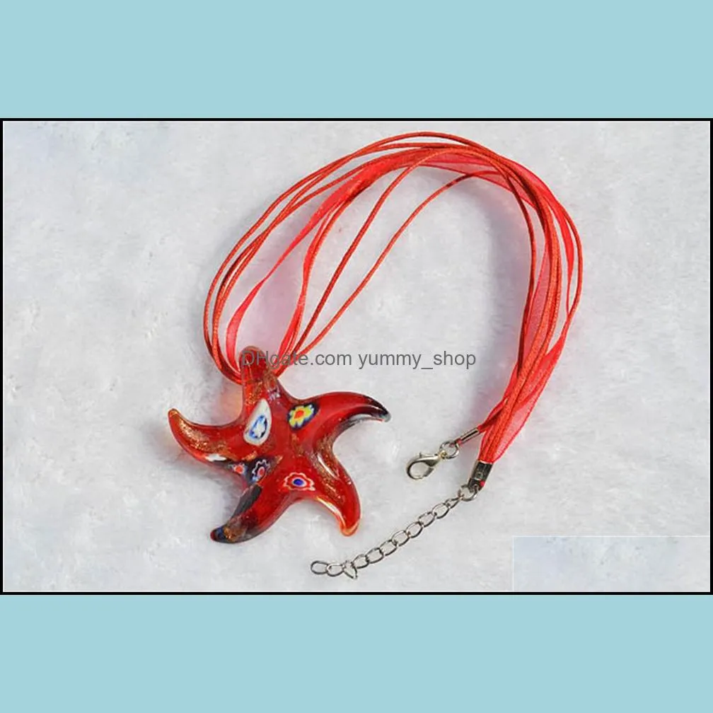 fashion wholesale mixed color necklaces handmade murano lampwork glass 6color starfish pendants necklace