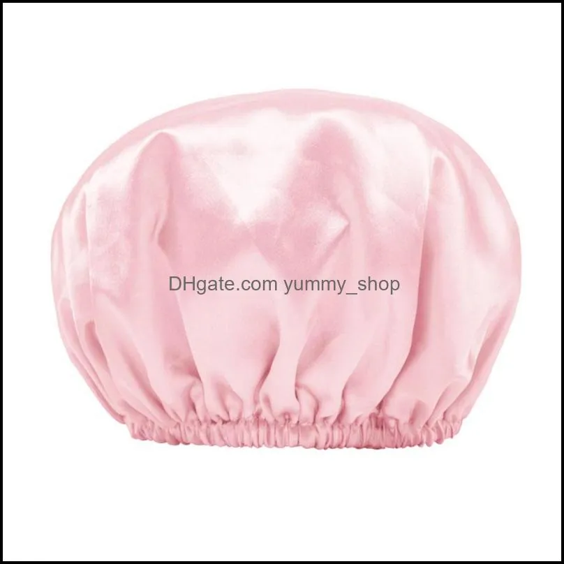 double layer solid color satin waterproof hat beanie adjustable bath shower caps headwear hair care for women girl