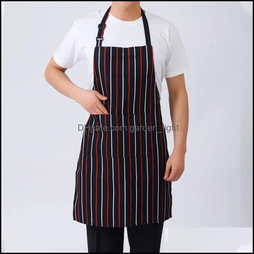 checkered stripe hanging neck apron kitchen cook works clothes pocket aprons waterproof clean women men pinafore restaurant 4jx n2