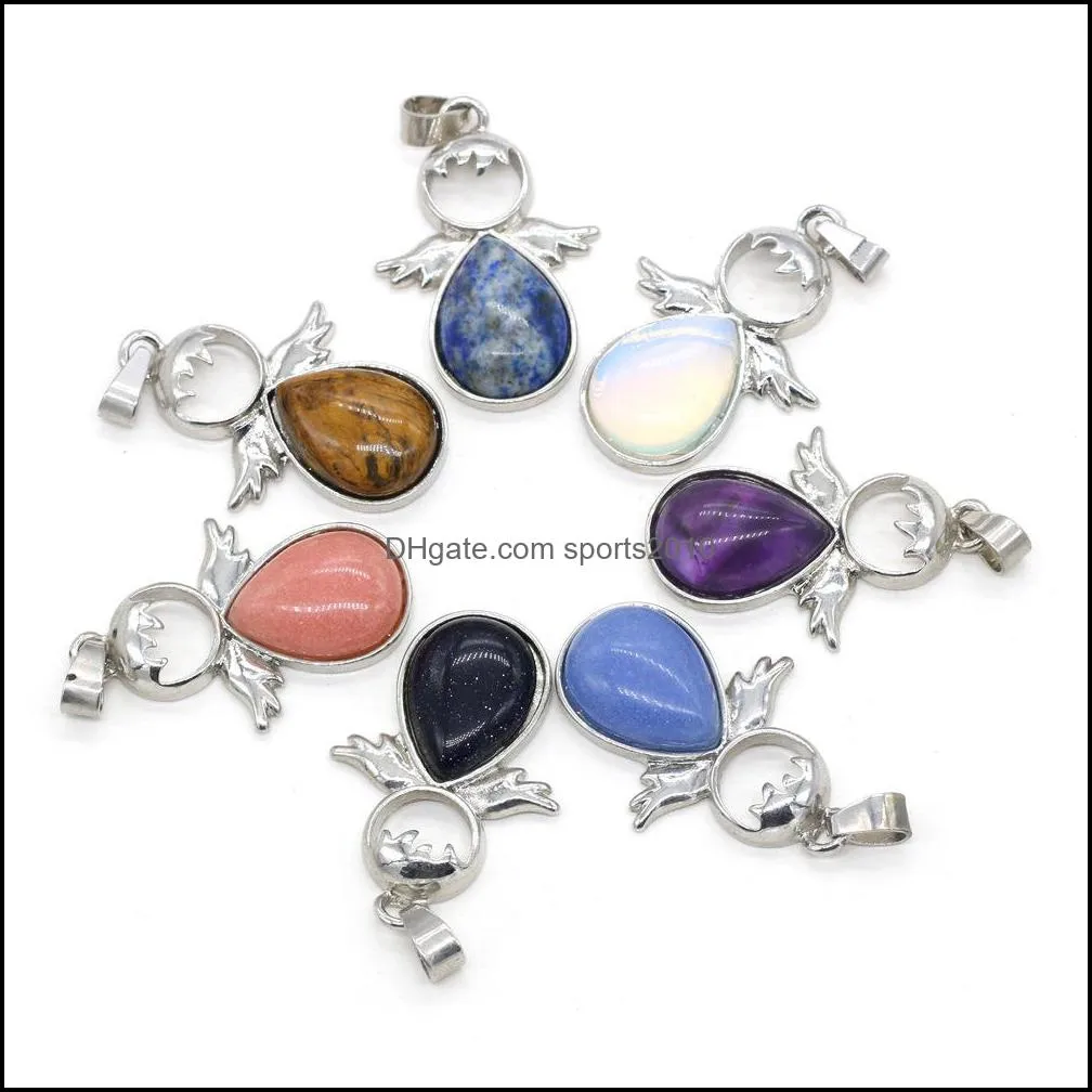 angel shape natural stone chakra charms rose quartz healing reiki amethyst crystal pendant finding for diy necklaces jewelry 24x35mm sports2010