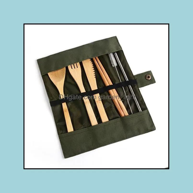 wooden dinnerware set bamboo teaspoon fork soup knife catering cutlery set with cloth bag kitchen cooking tools utensil yhm2091