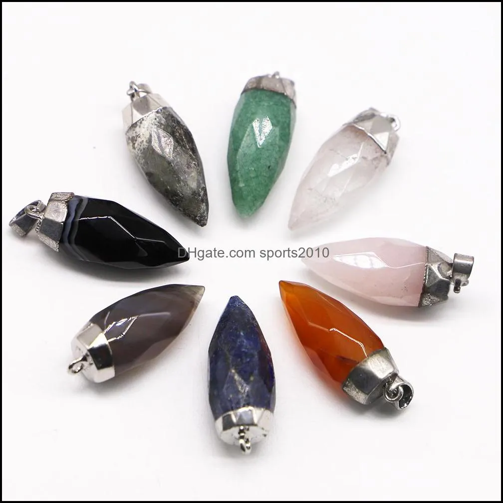 natural stone pendants silver gold cone healing pendulum charms faceted grey agate onyx reiki crystal diy jewelry making sports2010