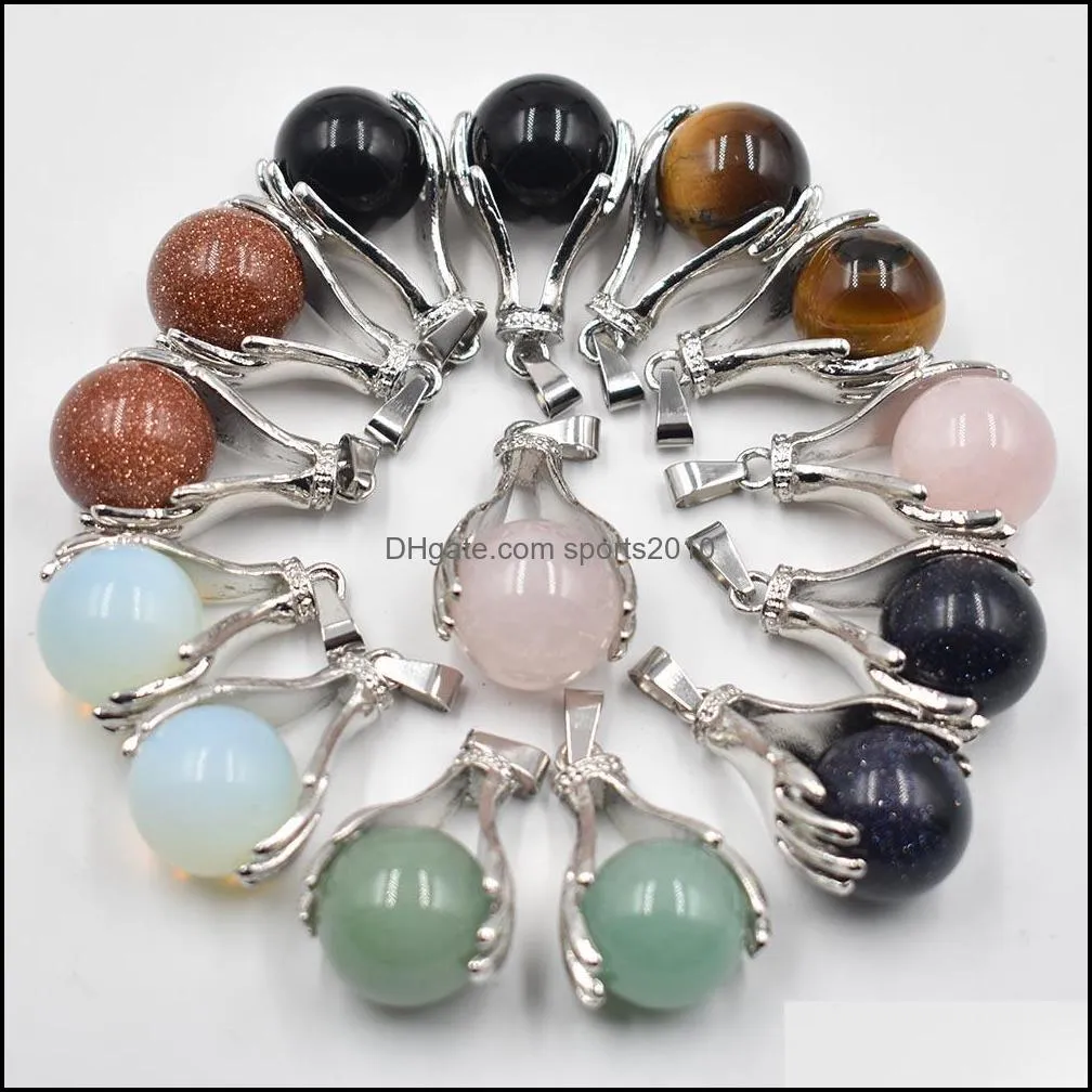 natural quartz crystal charms pendant hand hold round ball bead necklaces pendants yoga reiki chakra healing women men jewelry sports2010