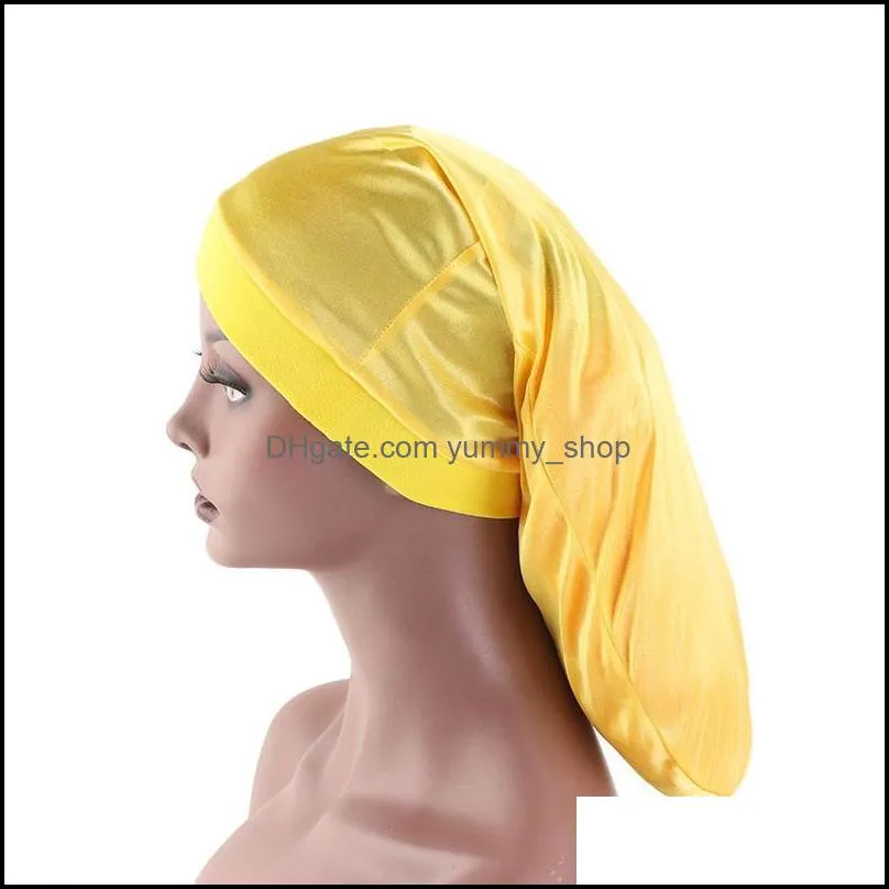 solid color long sock sleep hat wrap night caps hair care bonnet women wide band elastic headwear