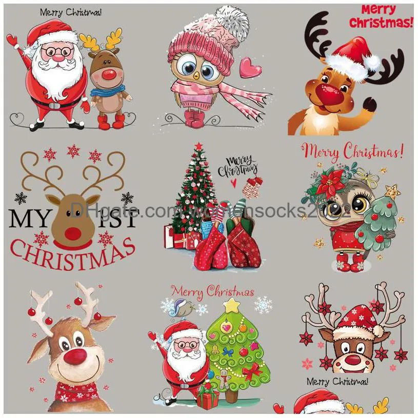 notions christmas heat transfer stickers funny xmas tree santa iron ones appliques for jacket hoodies diy decoration