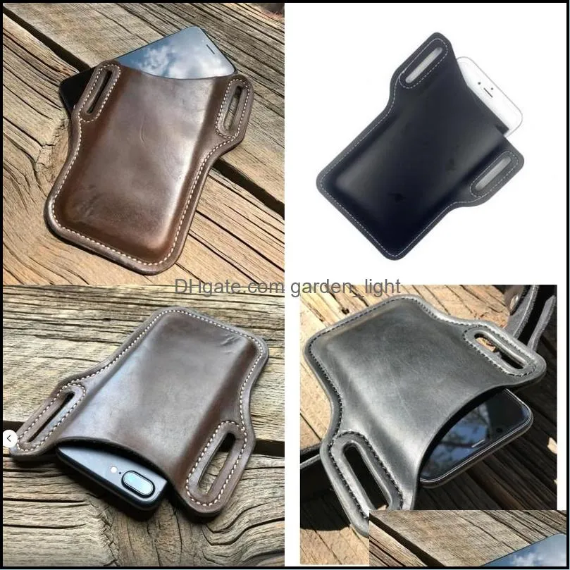 retro men leather cellphone pocket outdoor motion work pure color fashion accessory mobile phone bag pattern 6xw j2