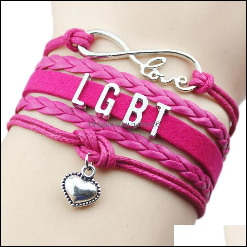 new lgbt gay pride charm bracelets for women men rainbow sign multilayer leather wrap bangle fashion friendship diy jewelry gift