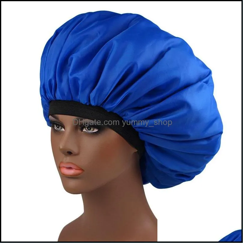 solid color extra large double layer night hats women lady satin sleep caps hair care bath headwear fashion accessories