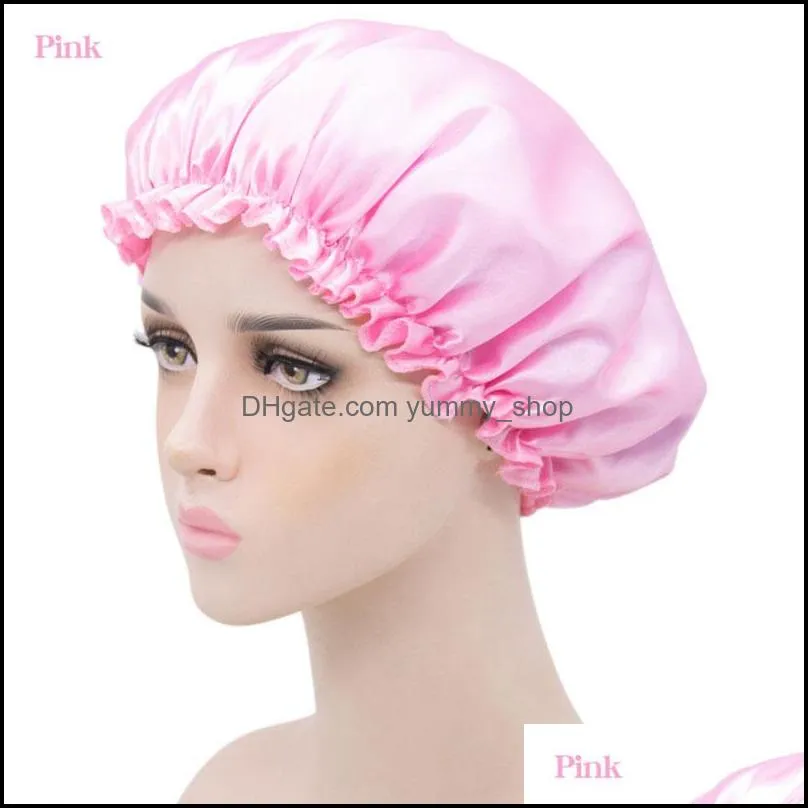 solid color satin elastic night hat beanie women girl hair care sleep caps bonnet fashion accessories
