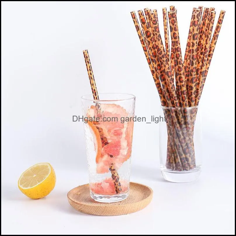 9x2.75inch plastic brown leopard drinking straws fashion printing straight straw reusable restaurant and bar supplies paf14357