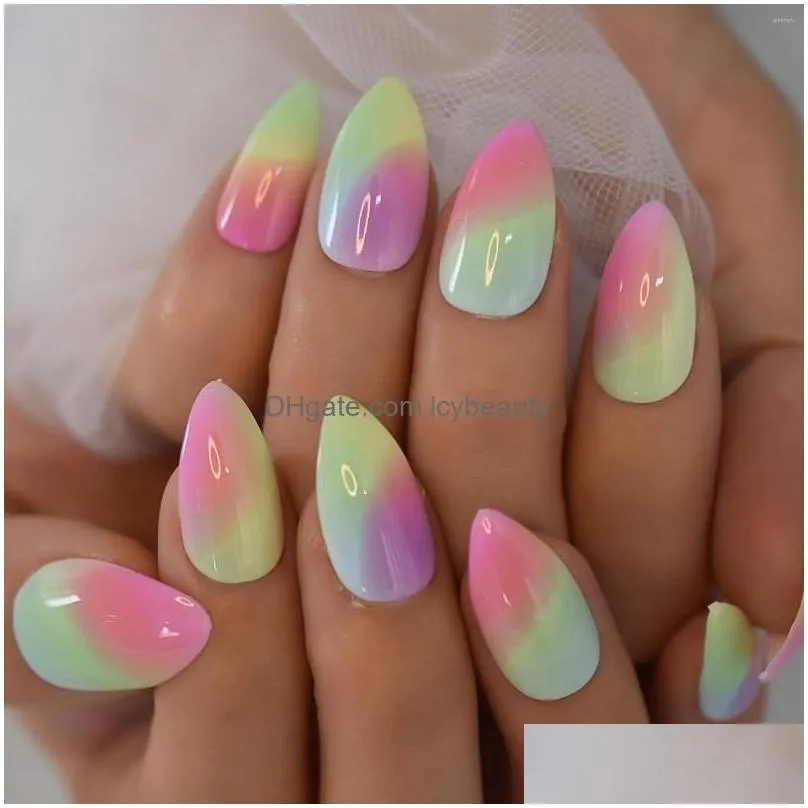 false nails 24pcs glitter daisy flowers detachable short almond fake with designs french artificial press on nail tips